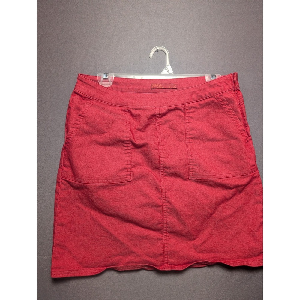 Prana A Line Skirt Womens 8 Red Denim Cotton Side Zip Modern Minimalist Business